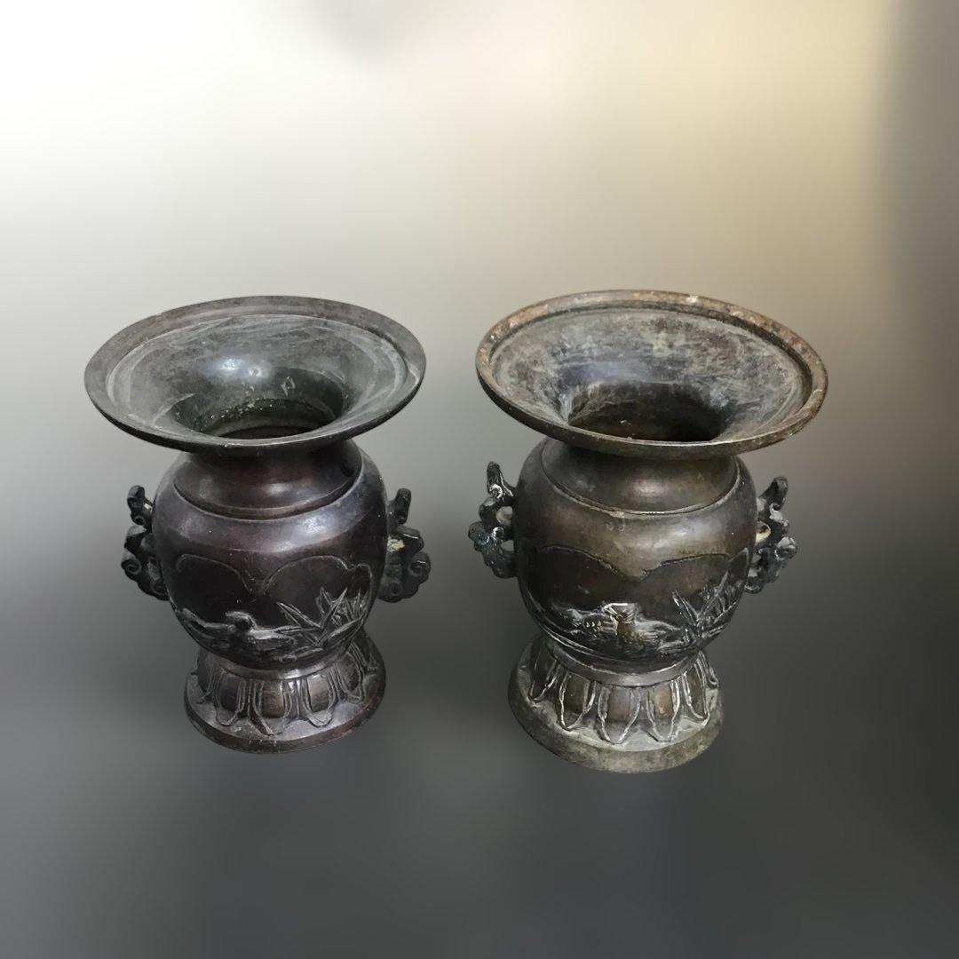 銅製花器　2個 唐金　花入　銅器