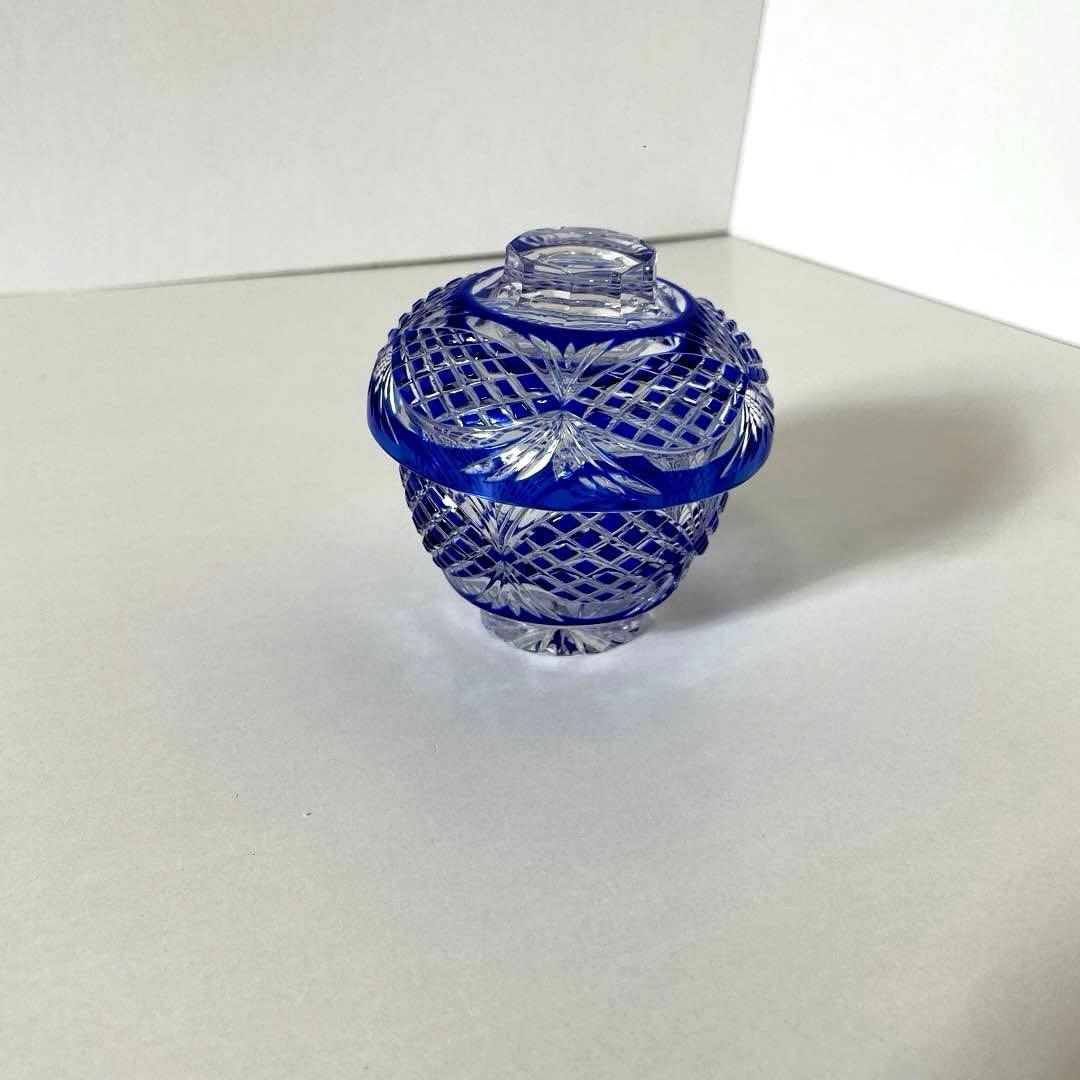 #XG338カメイガラス・藍被硝子・薩摩切子・猪口・蓋付子付・友箱・酒器・骨董