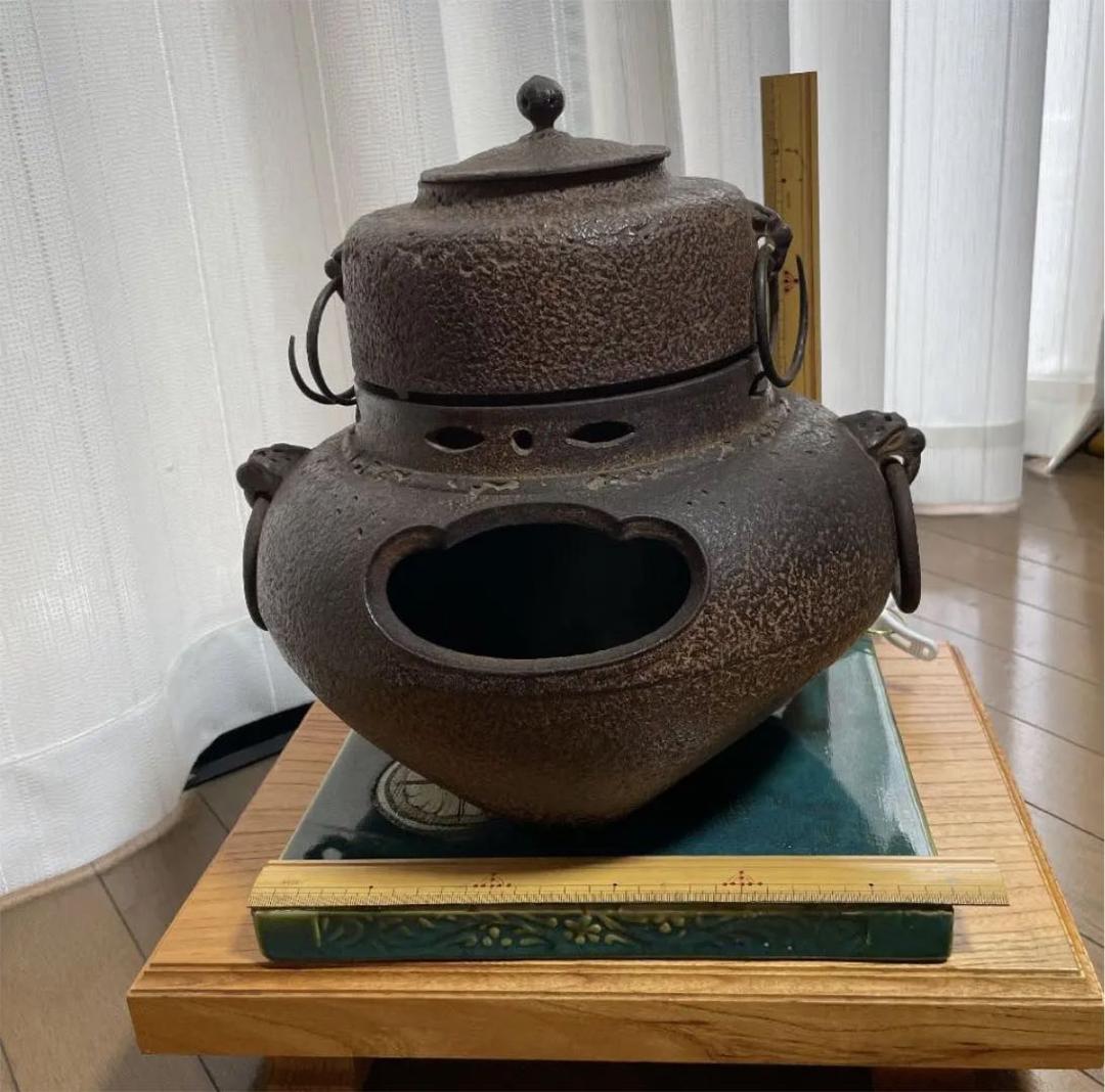 茶道具　鬼面風炉釜セット南部鉄器三巌堂
