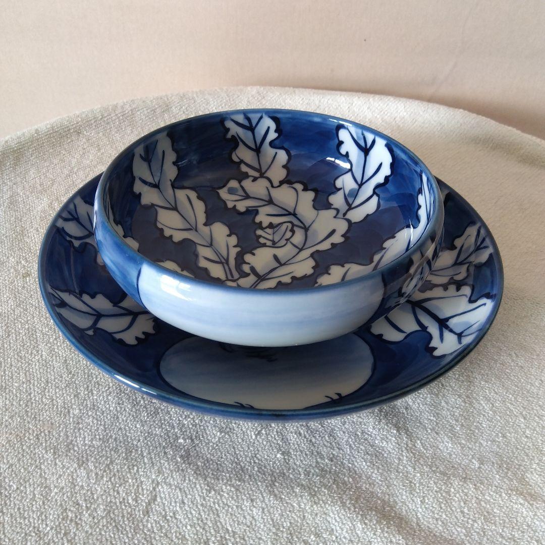 館林源右衛門作　染付根菜図組皿　二客揃