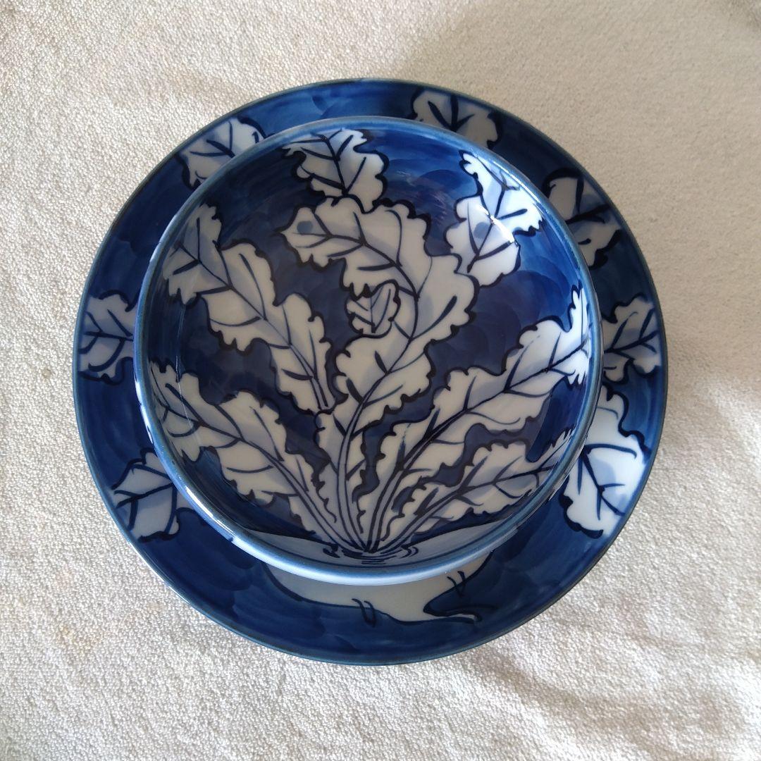 館林源右衛門作　染付根菜図組皿　二客揃