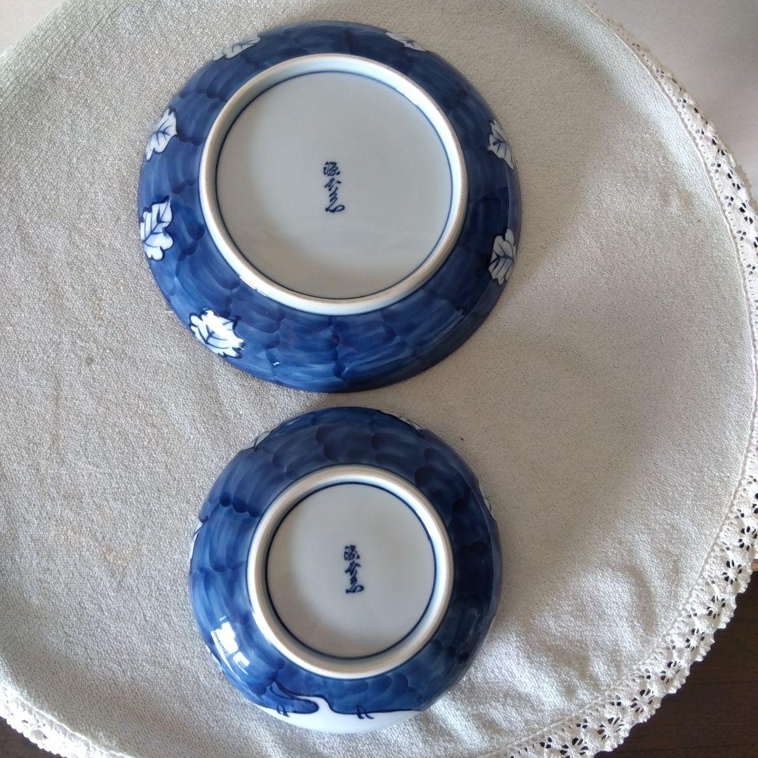 館林源右衛門作　染付根菜図組皿　二客揃