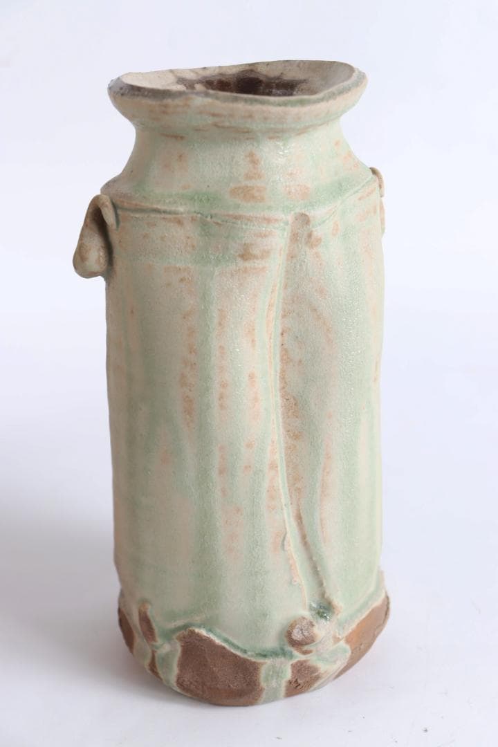 黄瀬戸 窯変耳付花入 山田勢児 共箱 花生け