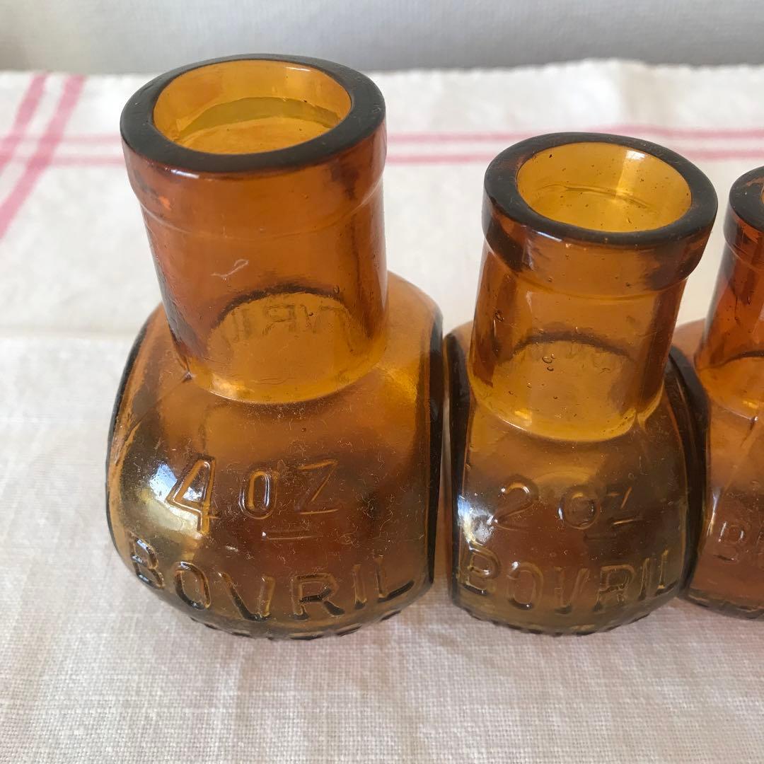 イギリスアンティーク　BOVRIL ボブリル　アンバー　ガラス瓶　ボトルセット