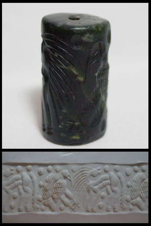 古代バクトリア 石製『人獣戦い』円筒印章シリンダーシール 印材 提げ物 装飾品