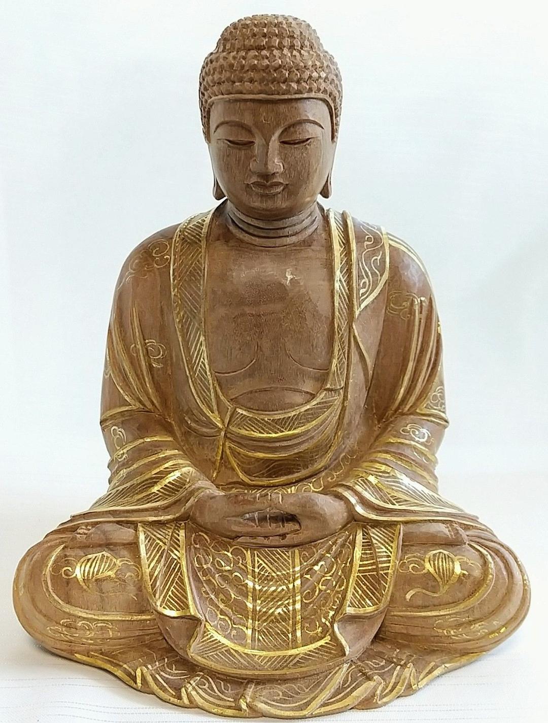 釈迦如来坐像 3寸 #323 像のみ 金彩有 お釈迦さま ◆白檀 木彫 仏像