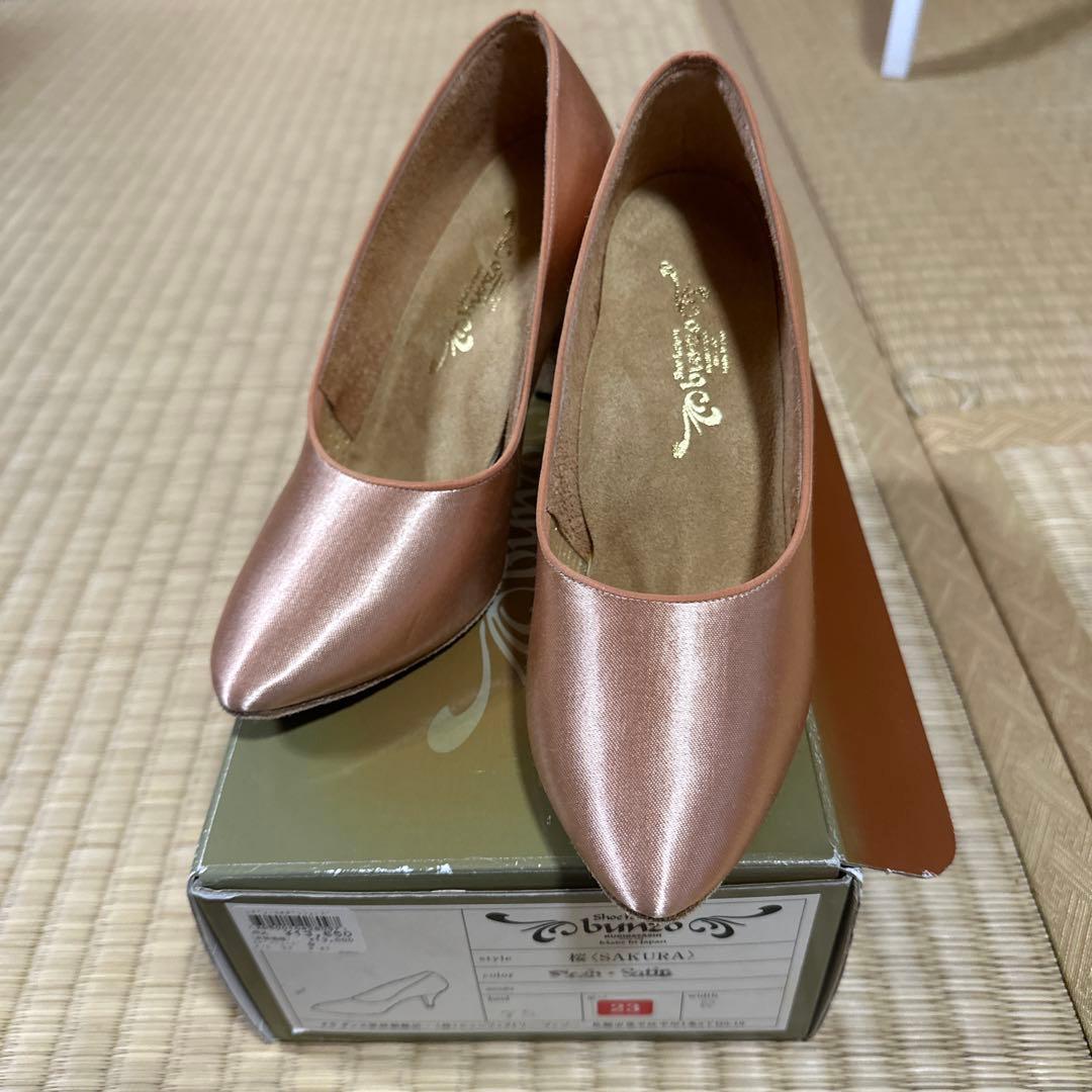 bunzo サテン ピンク 中ヒール 社交ダンスシューズ
