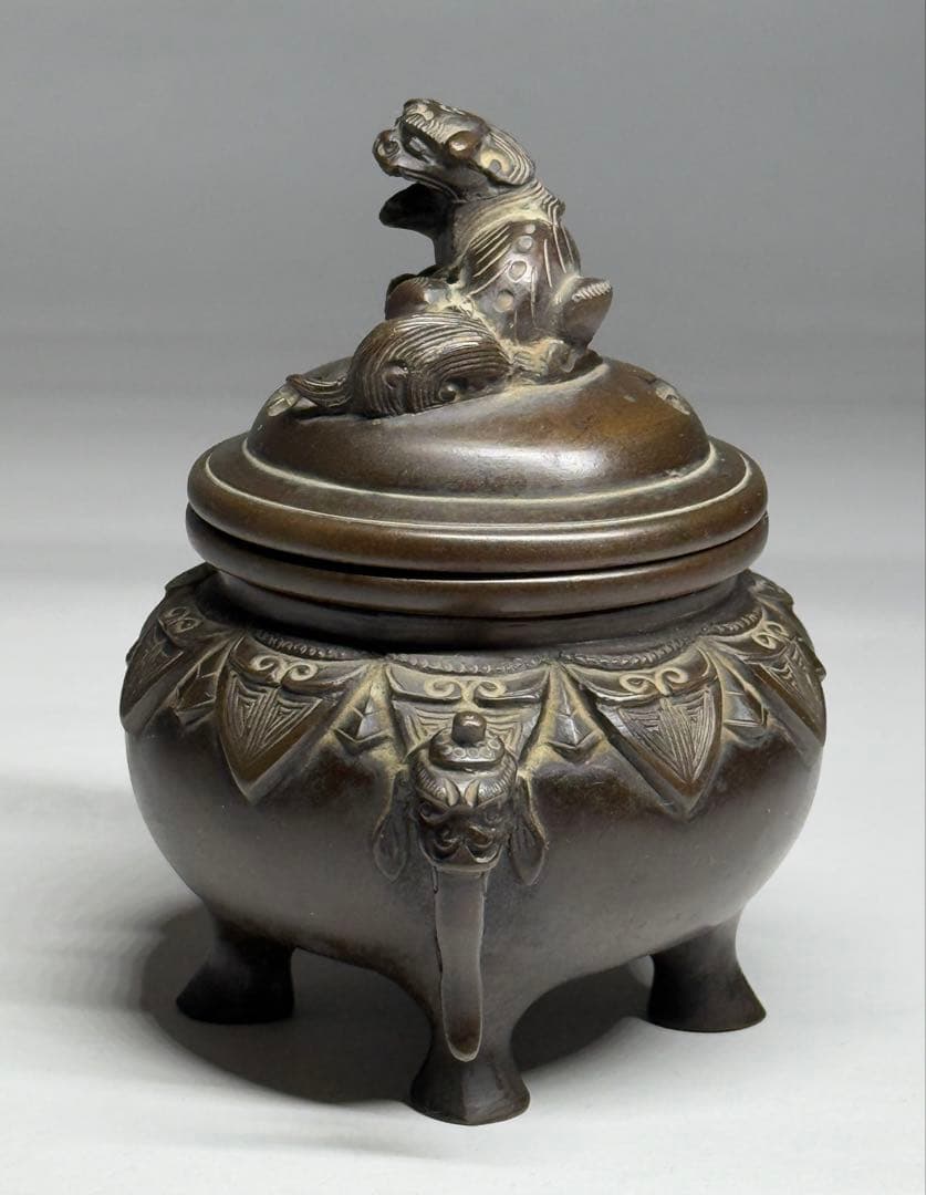 銅製　香炉　獅子蓋　象耳　銅器　茶器　茶道具　香道具　仏具