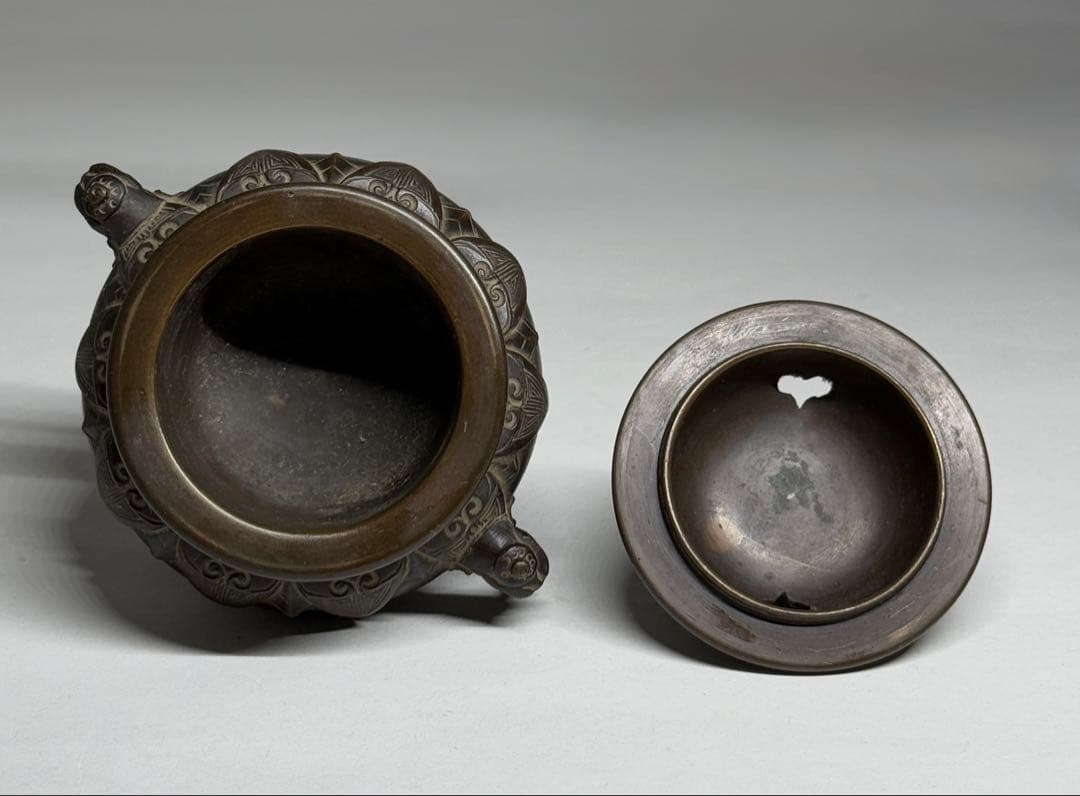 銅製　香炉　獅子蓋　象耳　銅器　茶器　茶道具　香道具　仏具