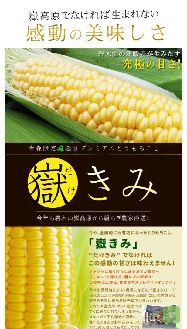 青森県産とうもろこし真空パック（獄きみ）30本入1箱