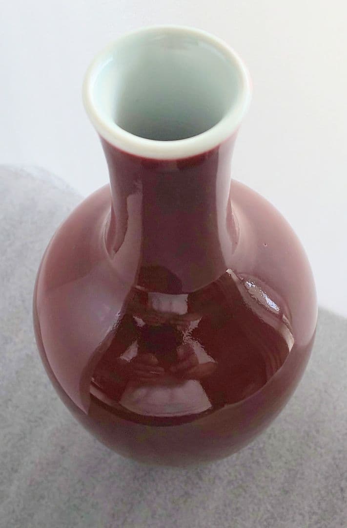 中国美術 清乾隆 紅釉直径瓶 紅釉長頸瓶 辰砂花瓶