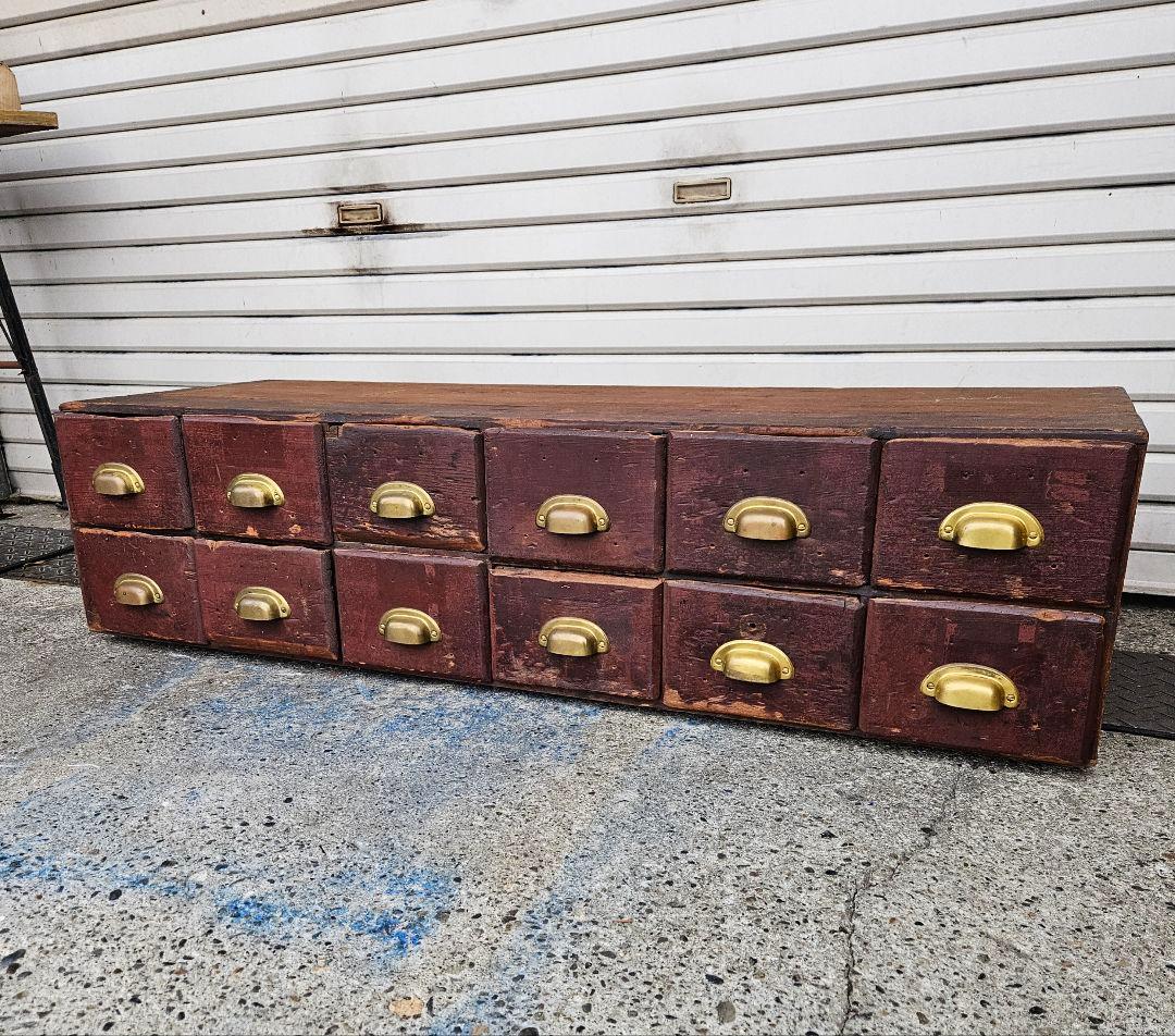 USヴィンテージ 古いファイルキャビネット 木製引出し 12杯 収納 古家具