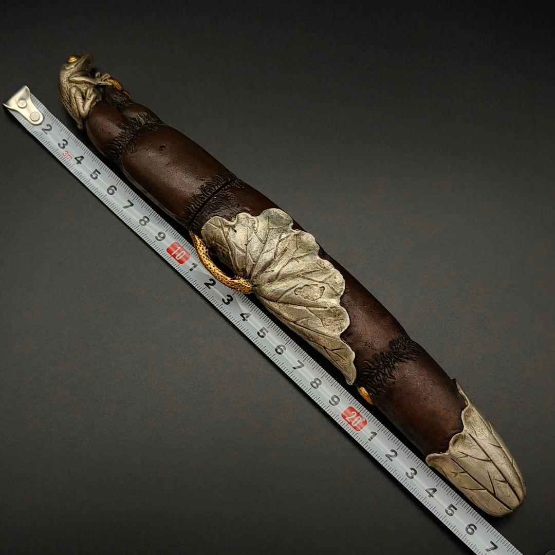 年末セール　銅製刀装具　短刀拵　柄鞘一式　蝦蟇の図　絵金銀　金工品　細工　刀装具