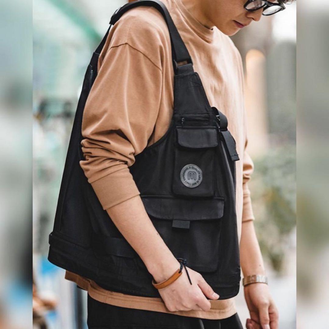 2way タクティカルベスト　バッグ マルチポケット　軽量作業着　釣り　撮影　黒