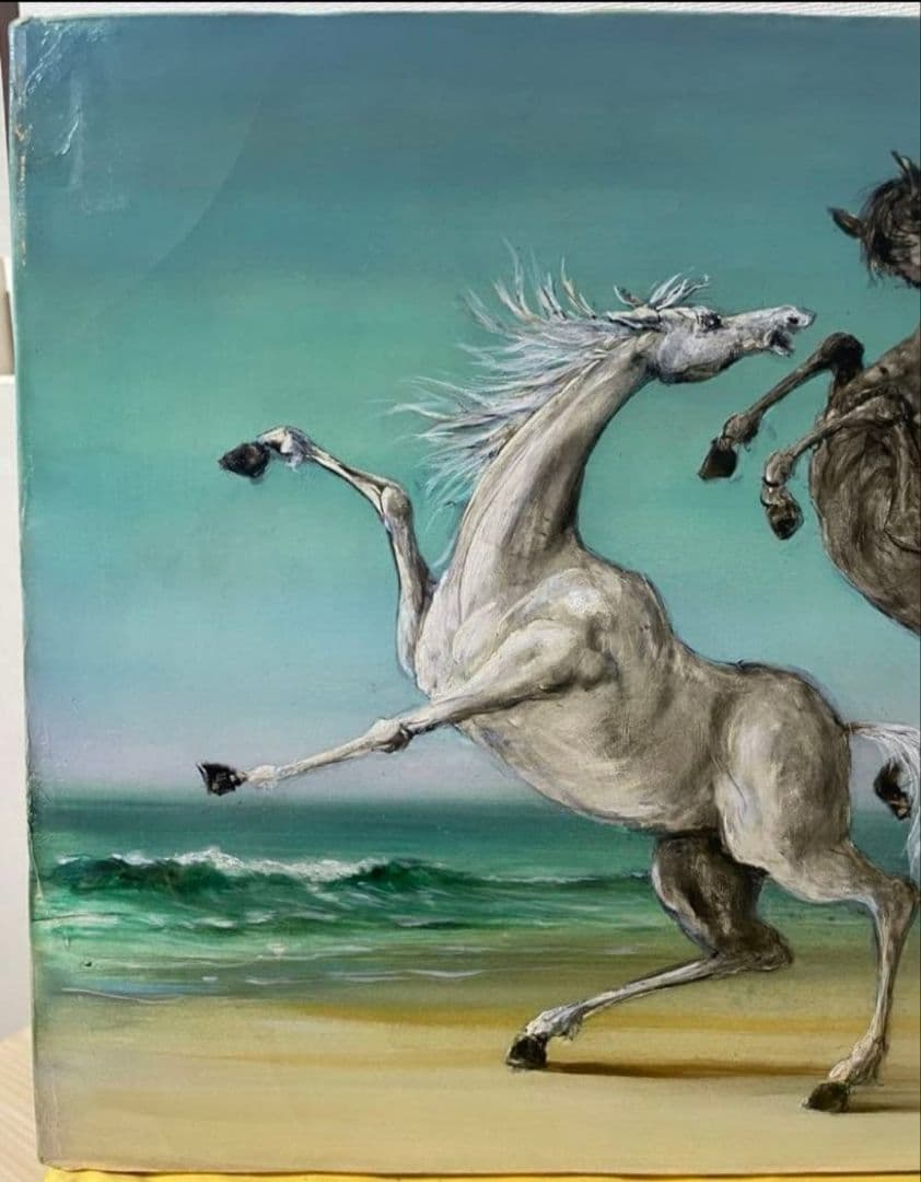 角浩　『海辺』1980年作 油彩画 原画 真作保証 額装