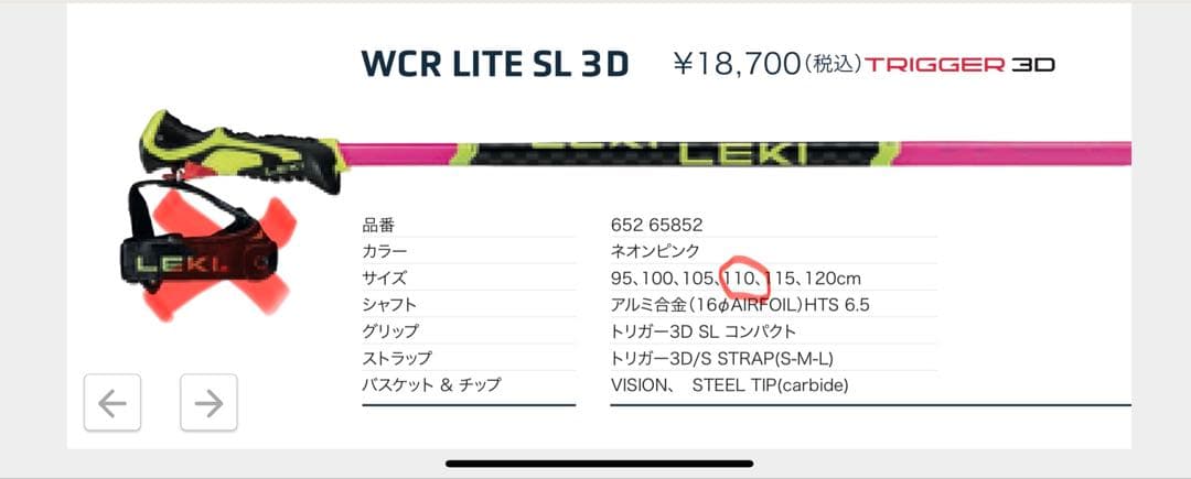 LEKI WCR LITE SL 3D スキー ストック 110昨シーズン美品