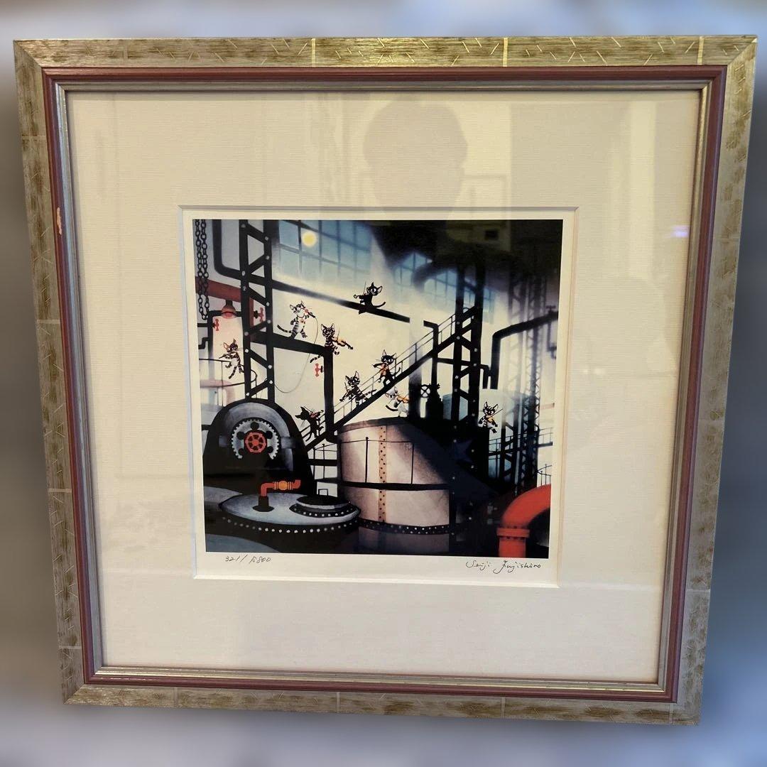 最終値下げ　藤城清治「真夜中の工場」　　　　　保証書有猫 ねこネコ