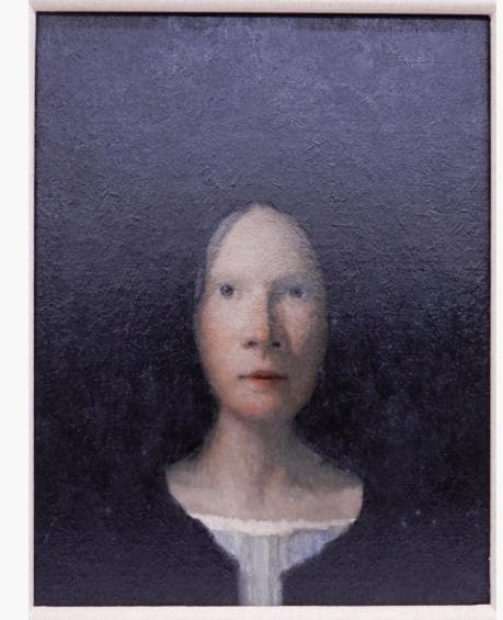 代表作 一枚の檜「黒い髪とカーディガン」 油彩人物画 F6号