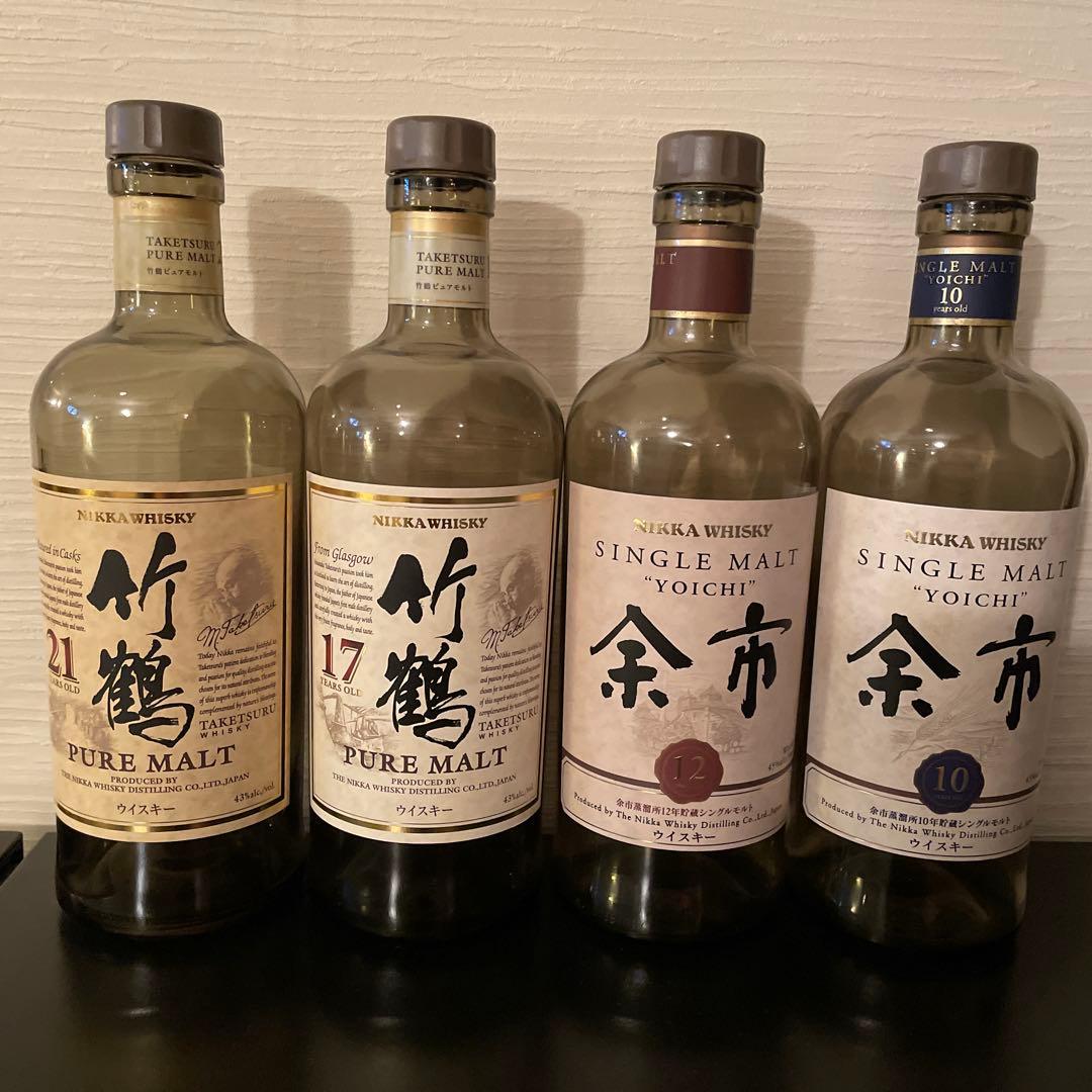 竹鶴17年)余市10年)余市12年)ウイスキー瓶　飾り棚　セット