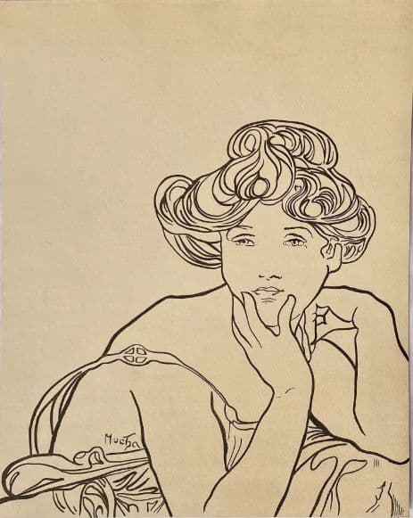 Mucha 線画スタイル 女性肖像画