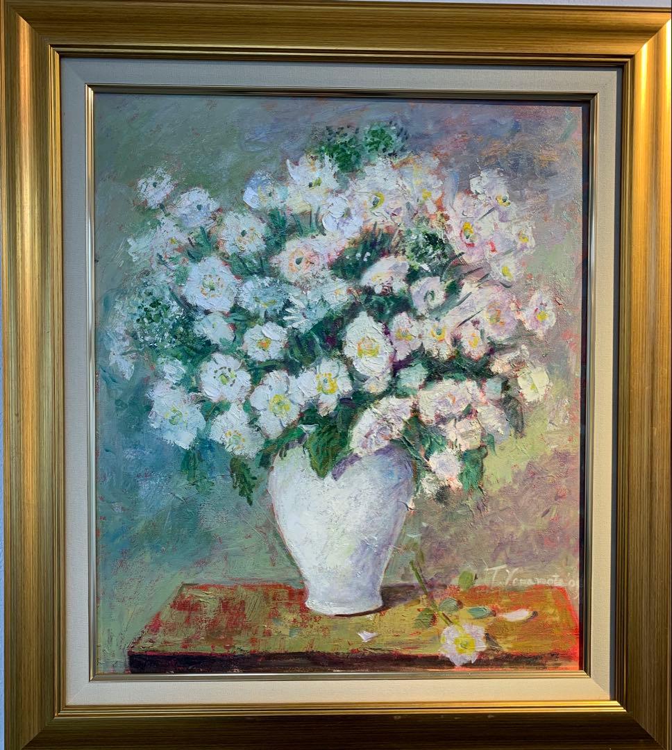 原画　一点もの　白い花-F10 油彩 額縁込み