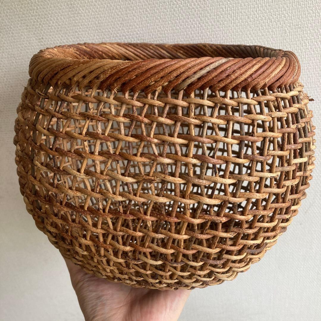 人気作家　中川原信一　あけび籠　丸型　希少品　民藝