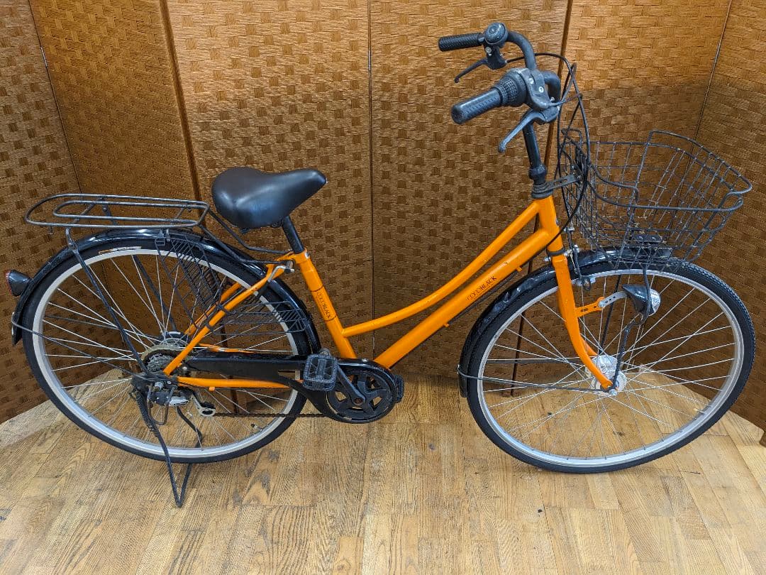 U095 普通自転車　27インチ 6段変速 LEDオートライト オレンジ
