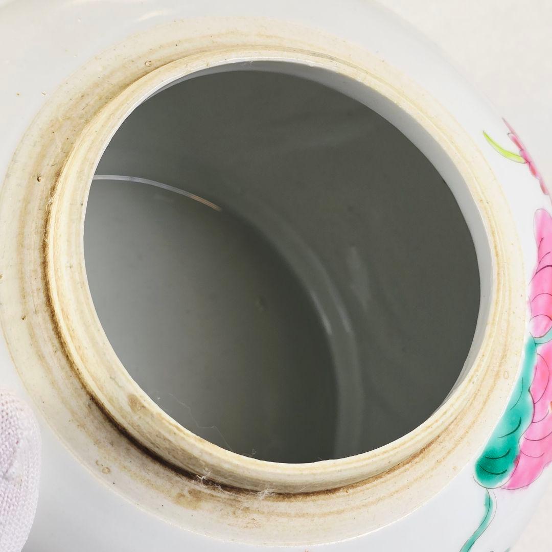 舶来品 中国古磁 五彩 手絵 麒麟天官送子図 大型 姜缶 人頭缶 清同治在銘