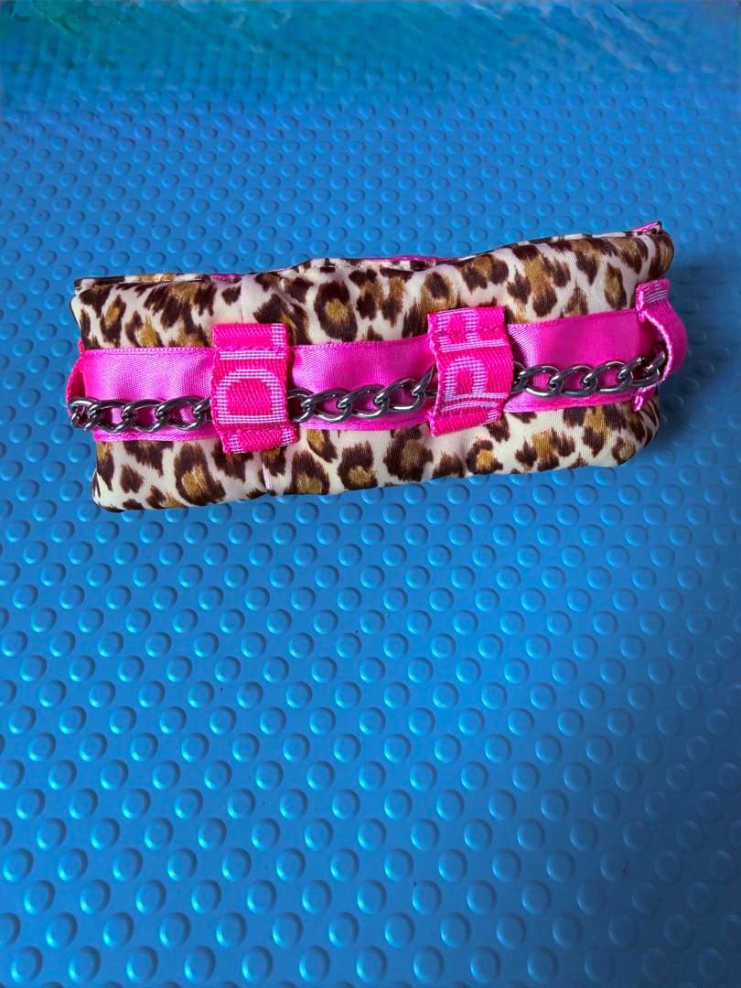 ピンク系 ヒョウ柄首輪 犬用 チェーン付き