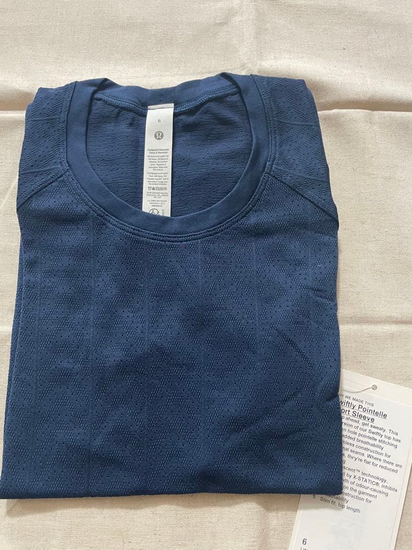 新品 ルルレモンSwiftly Pointelle S.S. Shirt（紺）