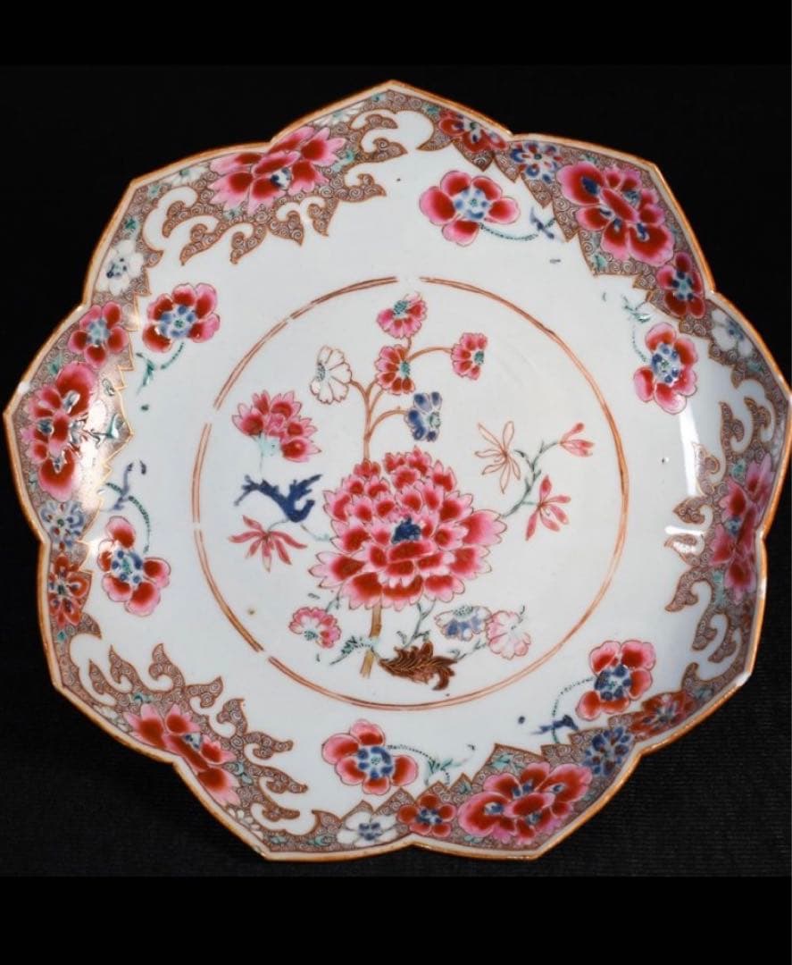 中国古美術品　清の雍正時代　粉彩花文皿　本物保証