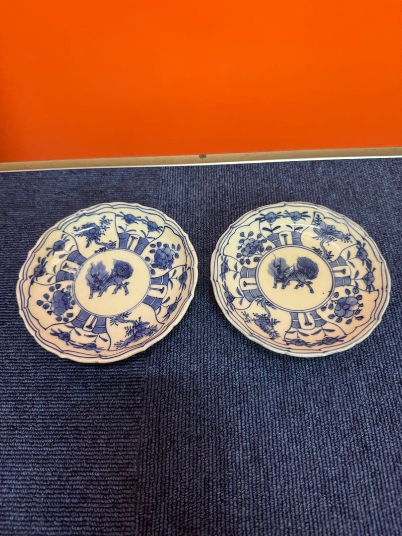 1857  古伊万里　染付青花　大明成化年製銘　皿　2客　時代