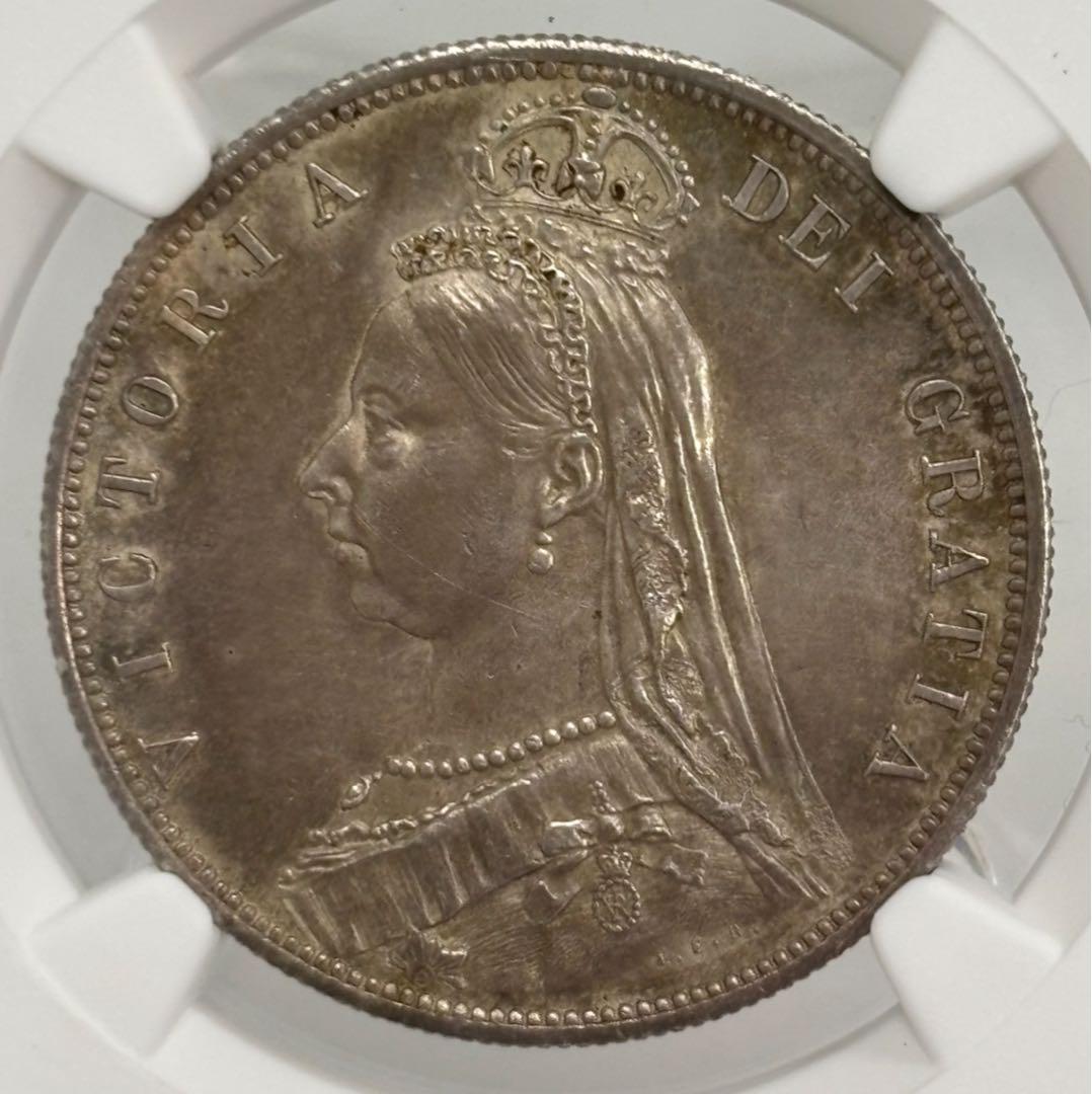 イギリス1887年1/2クラウン銀貨 ヴィクトリア ジュビリーヘッド NGC認証