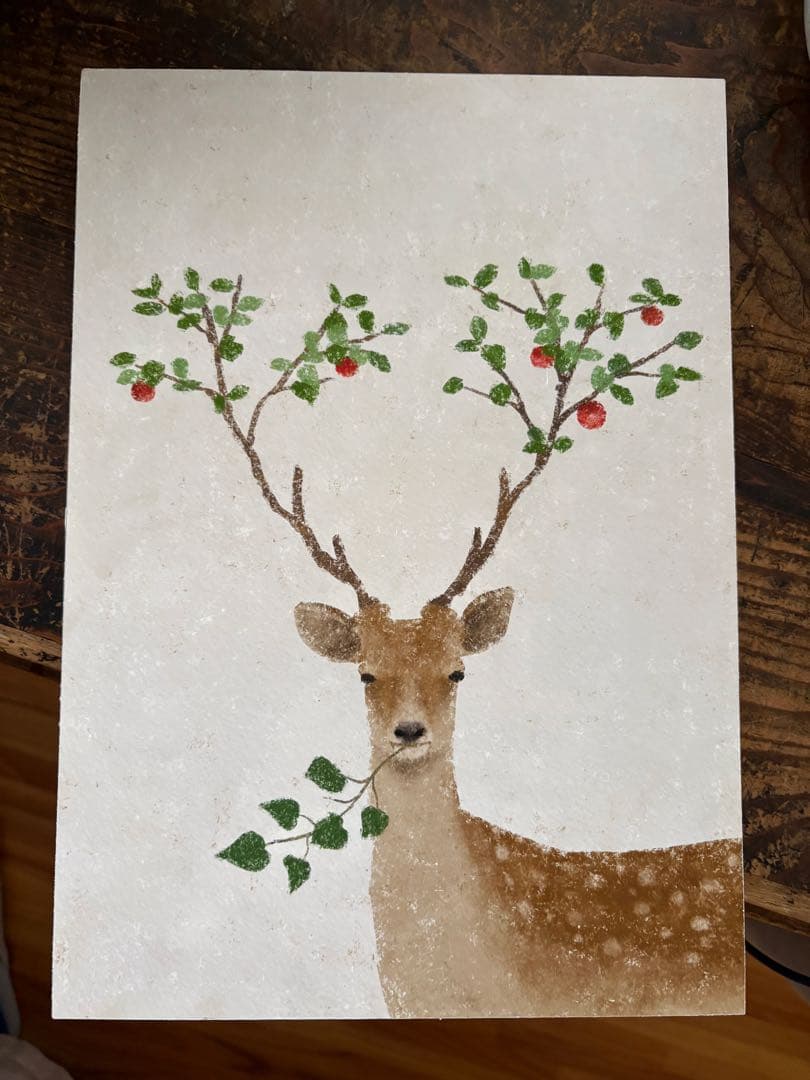 赤い実　Akira Kusaka シカと植物のアート作品