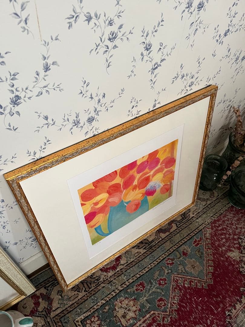 限定版画　47×55 ジニー・キム　ジクレー　サイン、ED、証明書　額入り　黄色