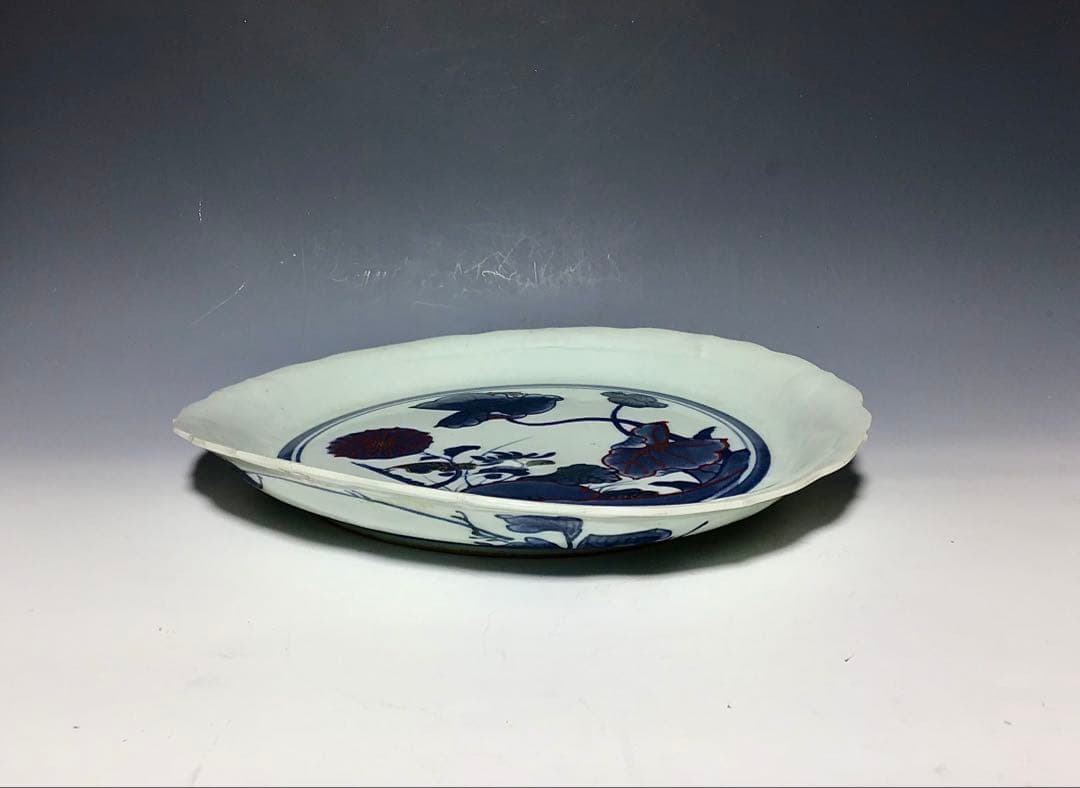 「古九谷」金銀彩菊花芋葉文中皿