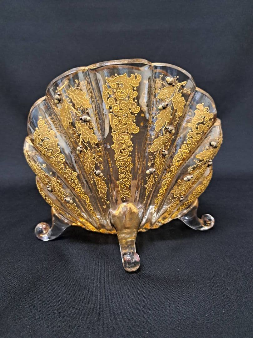 【金彩　外国製　アートピース】シェル型　レターラック　木の実細工　美術品