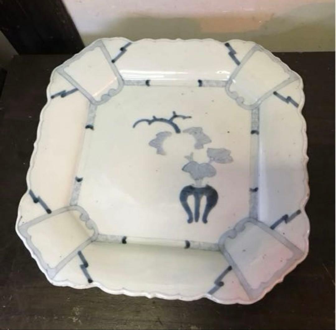 染付　陶器　当時物　盛り皿　染付の絵柄が美しい　年代物