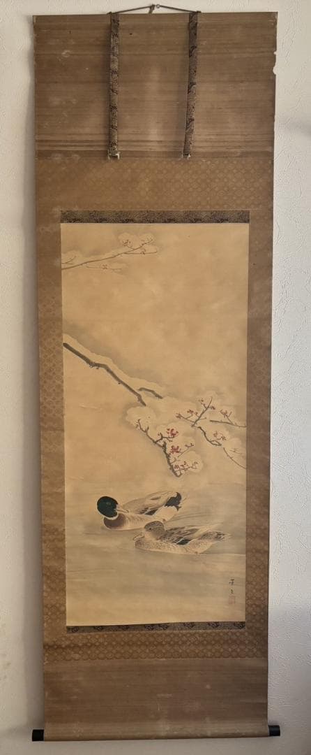 掛け軸 景文之筆 雪中花鳥之図