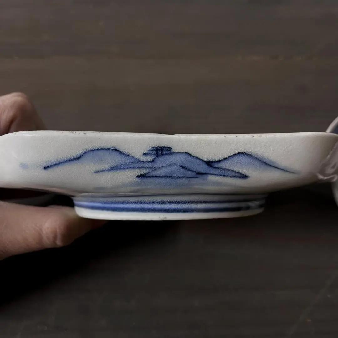 ◆129◆【期間限定大特価】江戸時代　古伊万里　山水画金彩染付長方皿　金彩　2枚