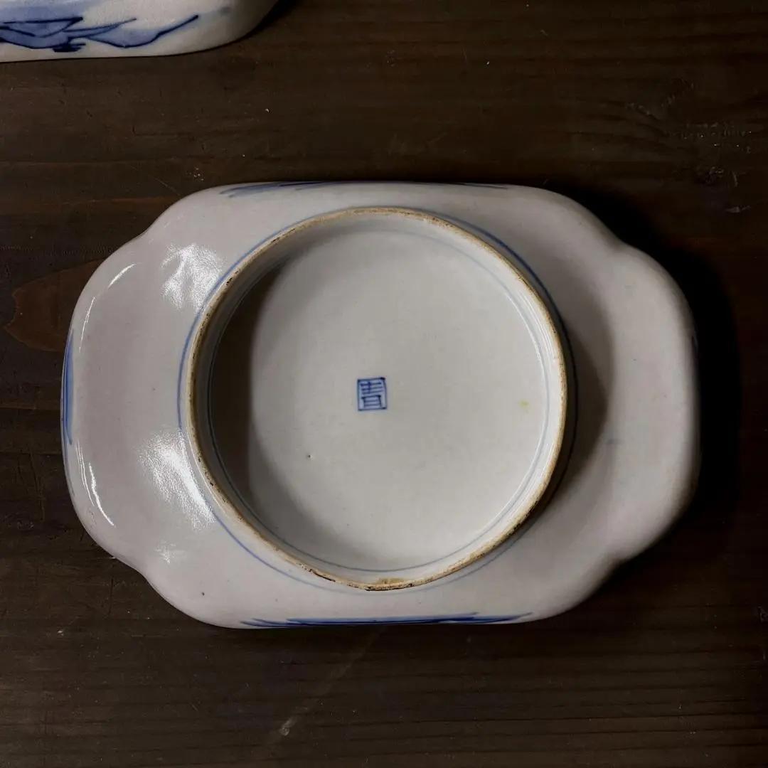 ◆129◆【期間限定大特価】江戸時代　古伊万里　山水画金彩染付長方皿　金彩　2枚