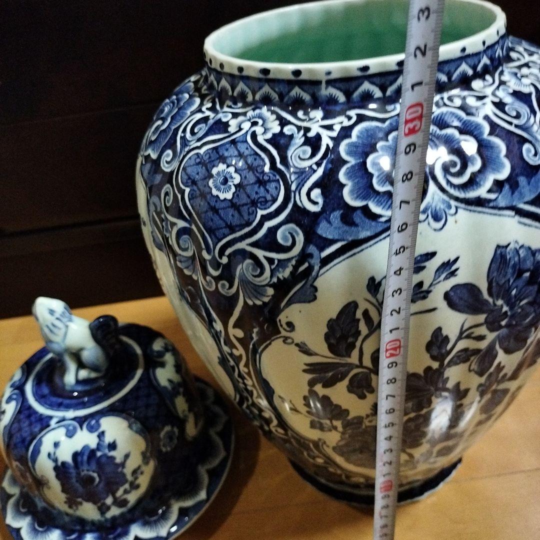 デルフトブルー ジンジャー；ロイヤルスフィンクスのフ−ドック壷、花柄の壷