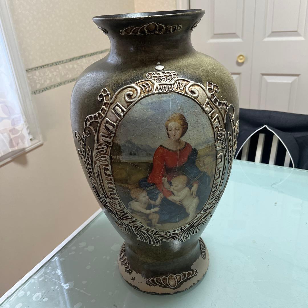 母子像 花瓶 陶器製 高さ約46cm 壺底1837F.Sを書きあり