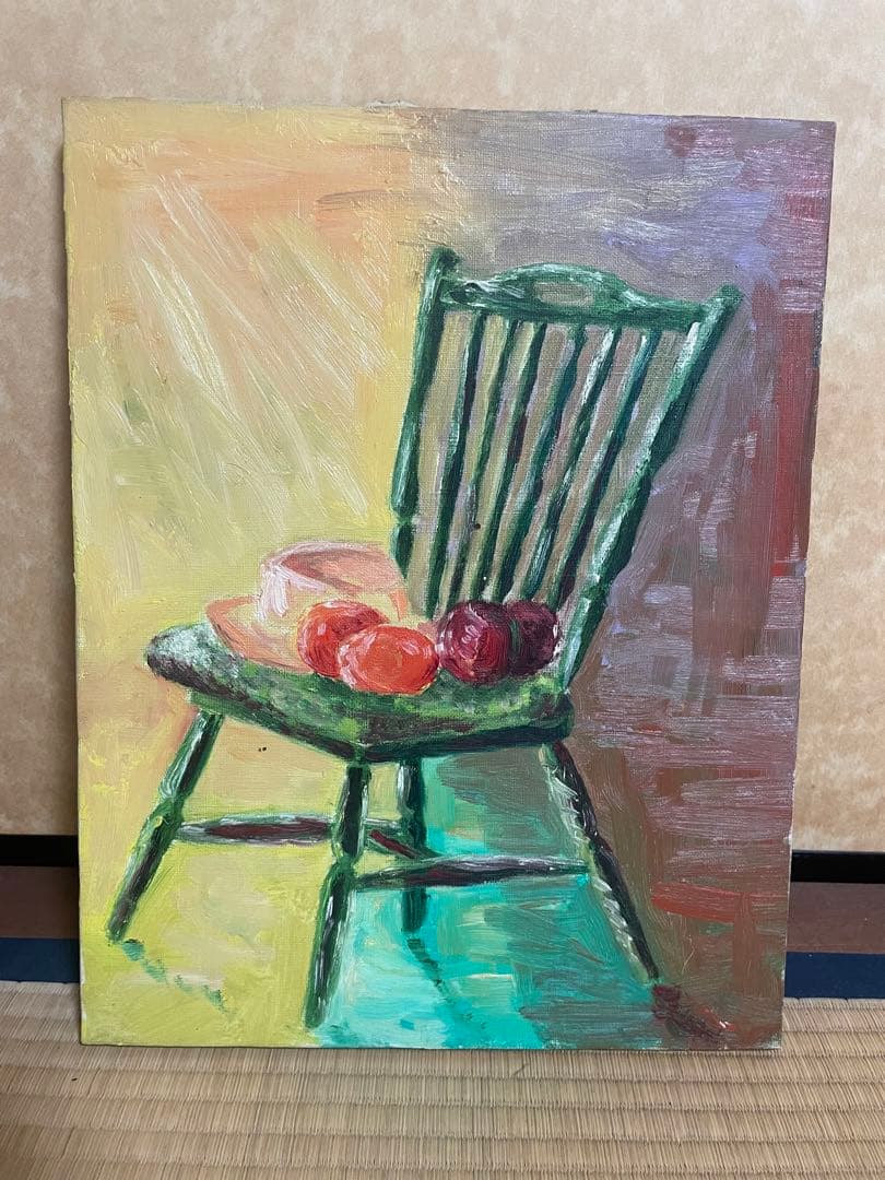油絵　椅子　縦42cm   横32cm