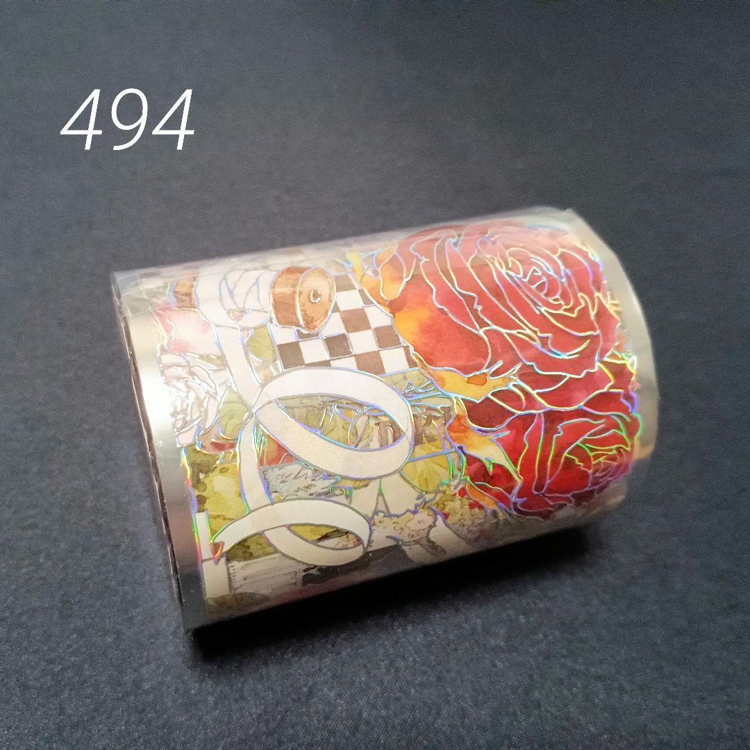 巻売 494★ 海外 マスキングテープ マステ PET 装飾 花 銀ホロ