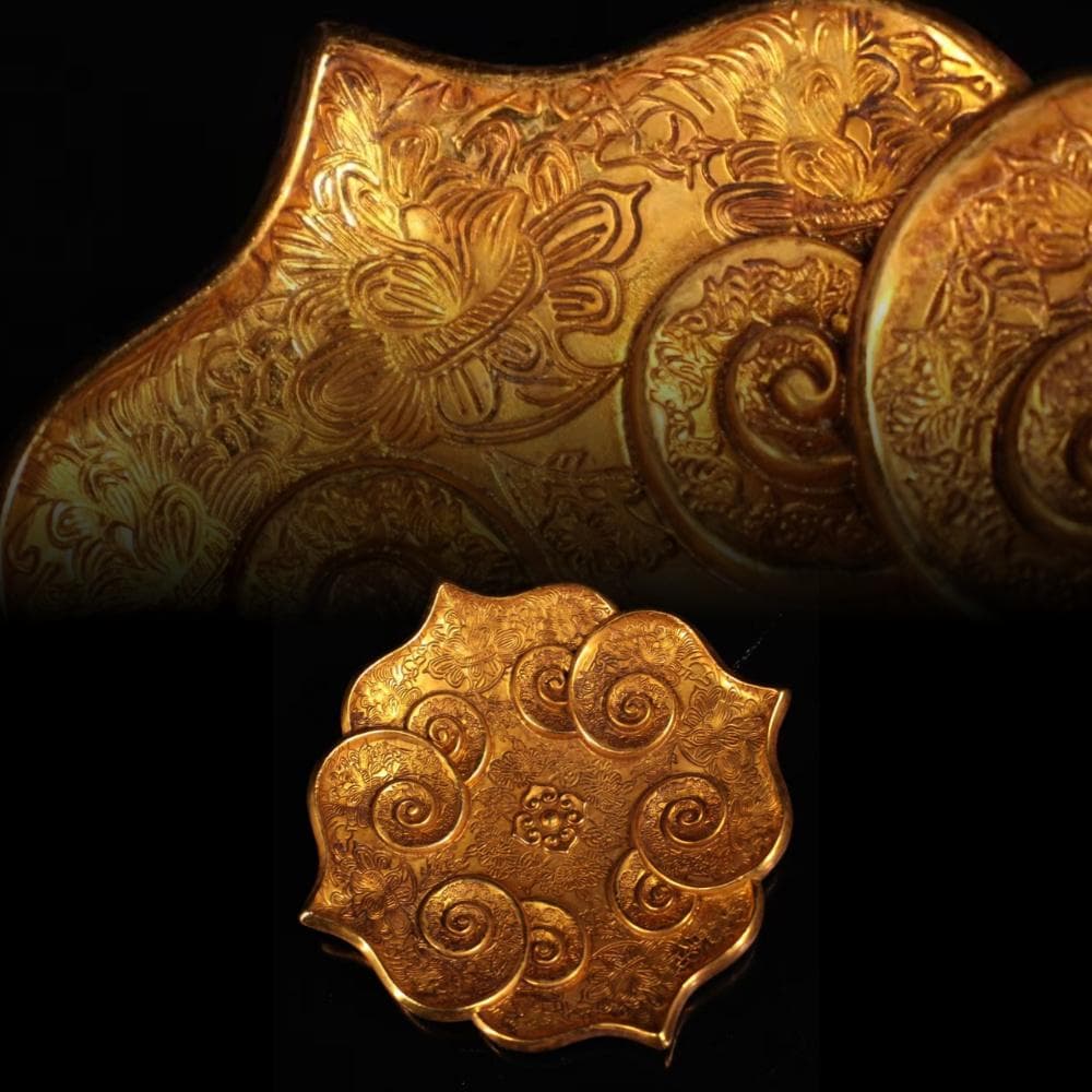中国古美術『旧蔵 鍍金銅皿』純銅手作り 小盤 極細工 古銅器 置物 擺件 時代物