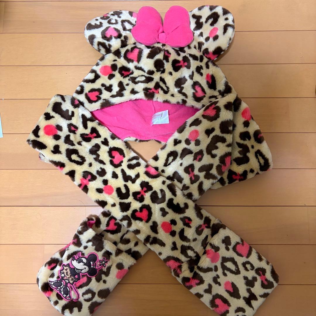 即購入可⭕️ミニー ヒョウ柄 マフラーファンキャップ