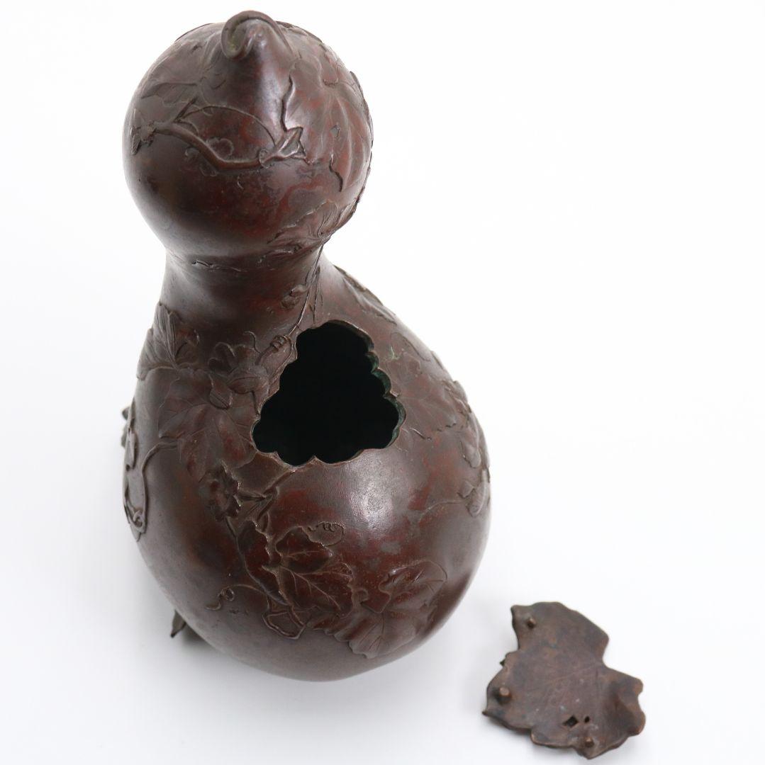 鋳師 金森浄栄作 鋳銅 瓢花入 高岡銅器 共箱　AW827　Z1