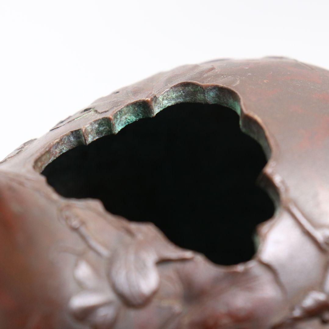 鋳師 金森浄栄作 鋳銅 瓢花入 高岡銅器 共箱　AW827　Z1