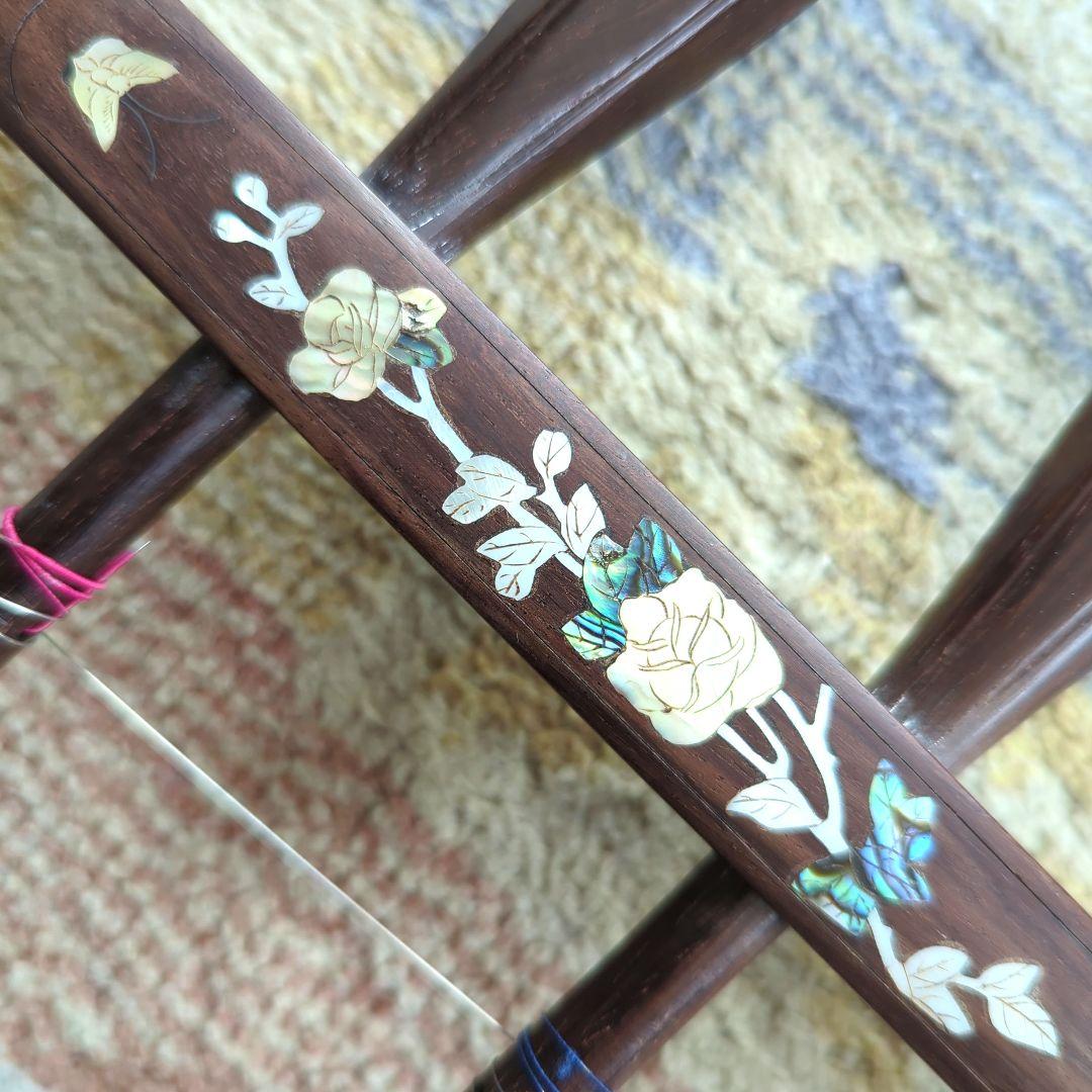 胡涵柔製作 未使用 15湾頭 螺鈿 薔薇 最上級 明清老紅木二胡